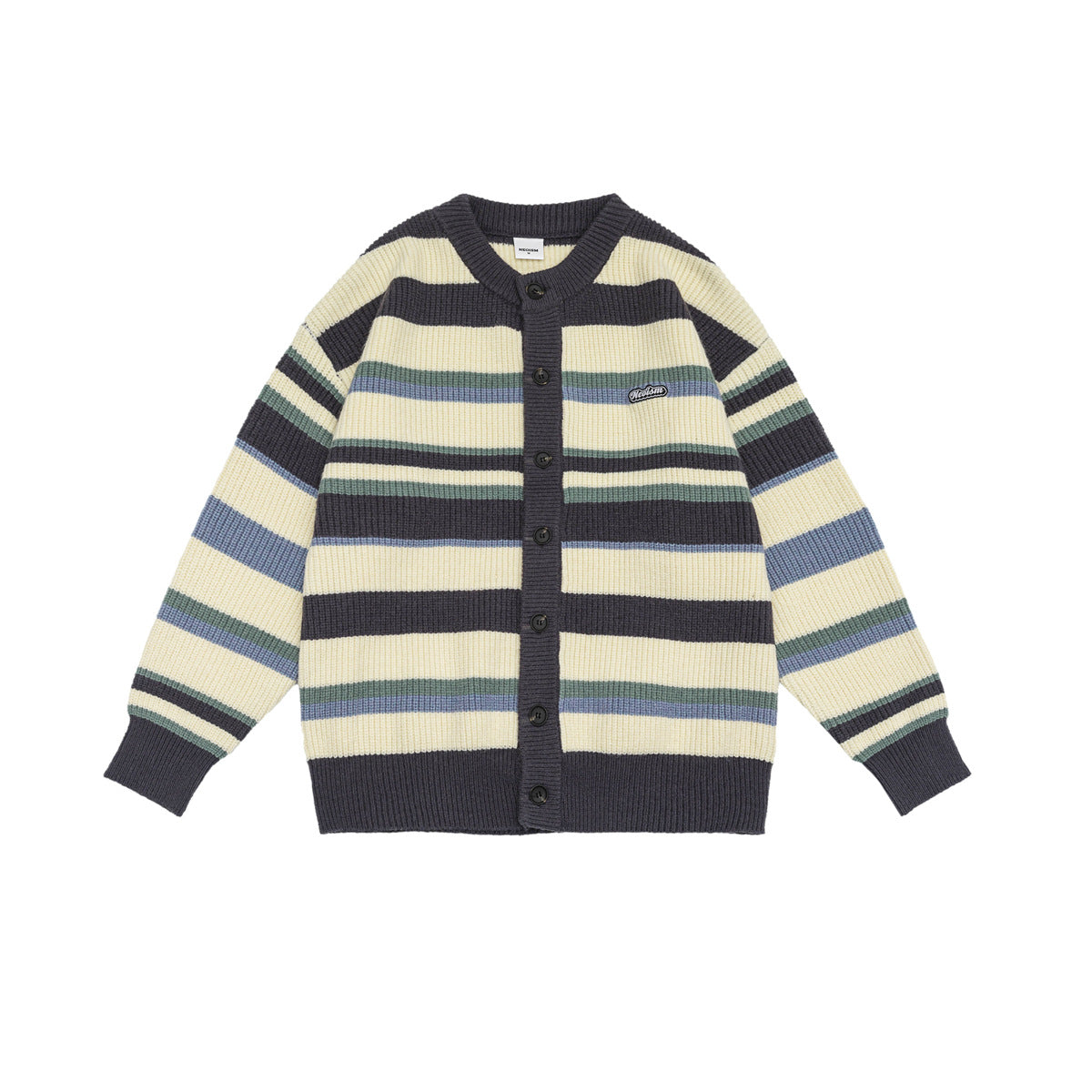 Unisex Color-block Striped Loose Casual Cardigan Sweater Coat