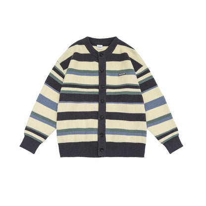 Unisex Color-block Striped Loose Casual Cardigan Sweater Coat