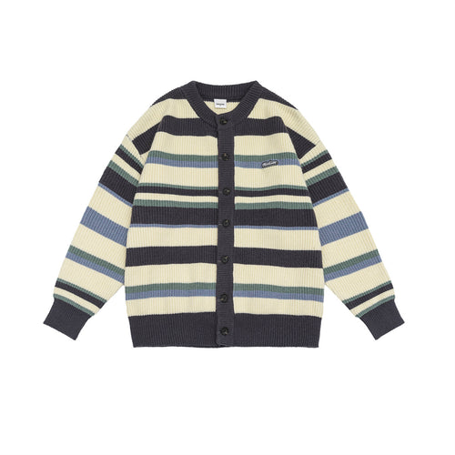 Unisex Color-block Striped Loose Casual Cardigan Sweater Coat