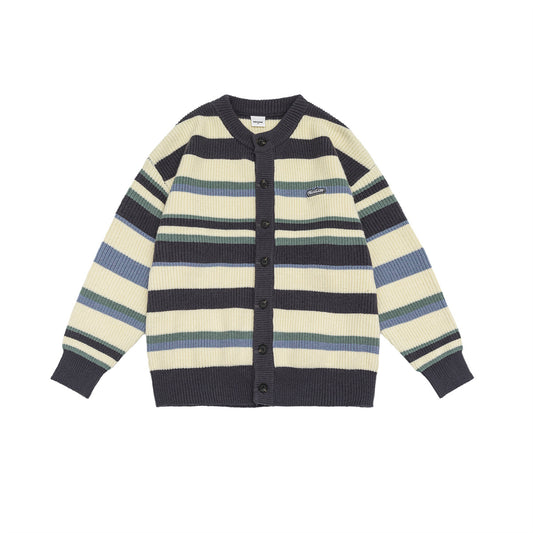 Unisex Color-block Striped Loose Casual Cardigan Sweater Coat
