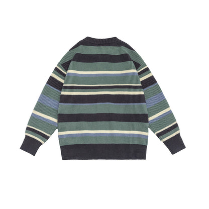 Unisex Color-block Striped Loose Casual Cardigan Sweater Coat