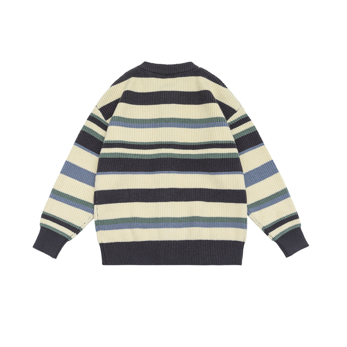 Unisex Color-block Striped Loose Casual Cardigan Sweater Coat