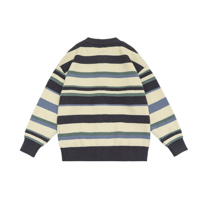 Unisex Color-block Striped Loose Casual Cardigan Sweater Coat