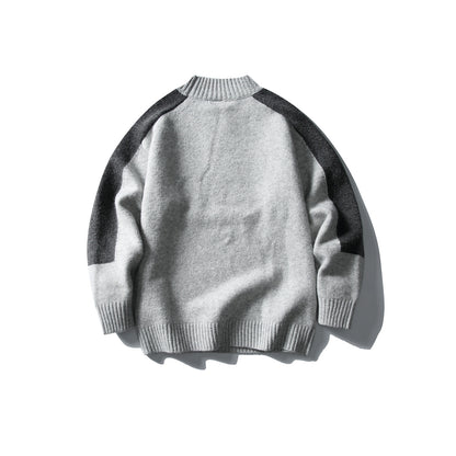 Shoulder Sleeve Rectangle Color-blocked Loose Round Neck Sweater