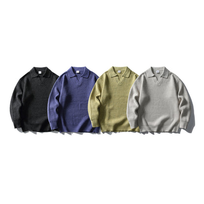 Simple Solid Color Casual Loose Basic Reversible Collar Sweater