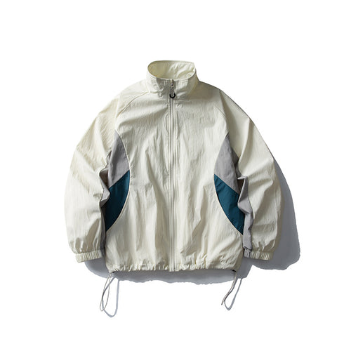 Loose Color-Blocking Spliced Design Stand Collar Jacket