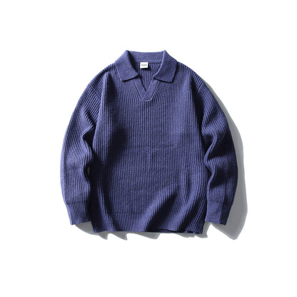 Simple Solid Color Casual Loose Basic Reversible Collar Sweater