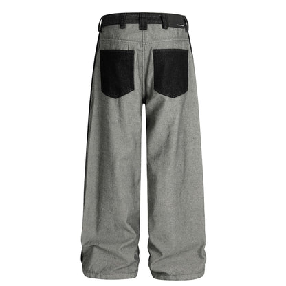 Street Style Printed Deconstructed Asymmetrical Design Loose Fit Unisex Jeans