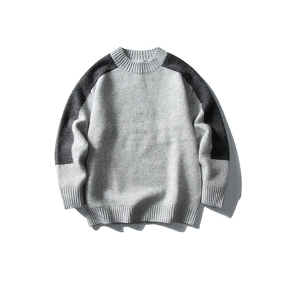 Shoulder Sleeve Rectangle Color-blocked Loose Round Neck Sweater