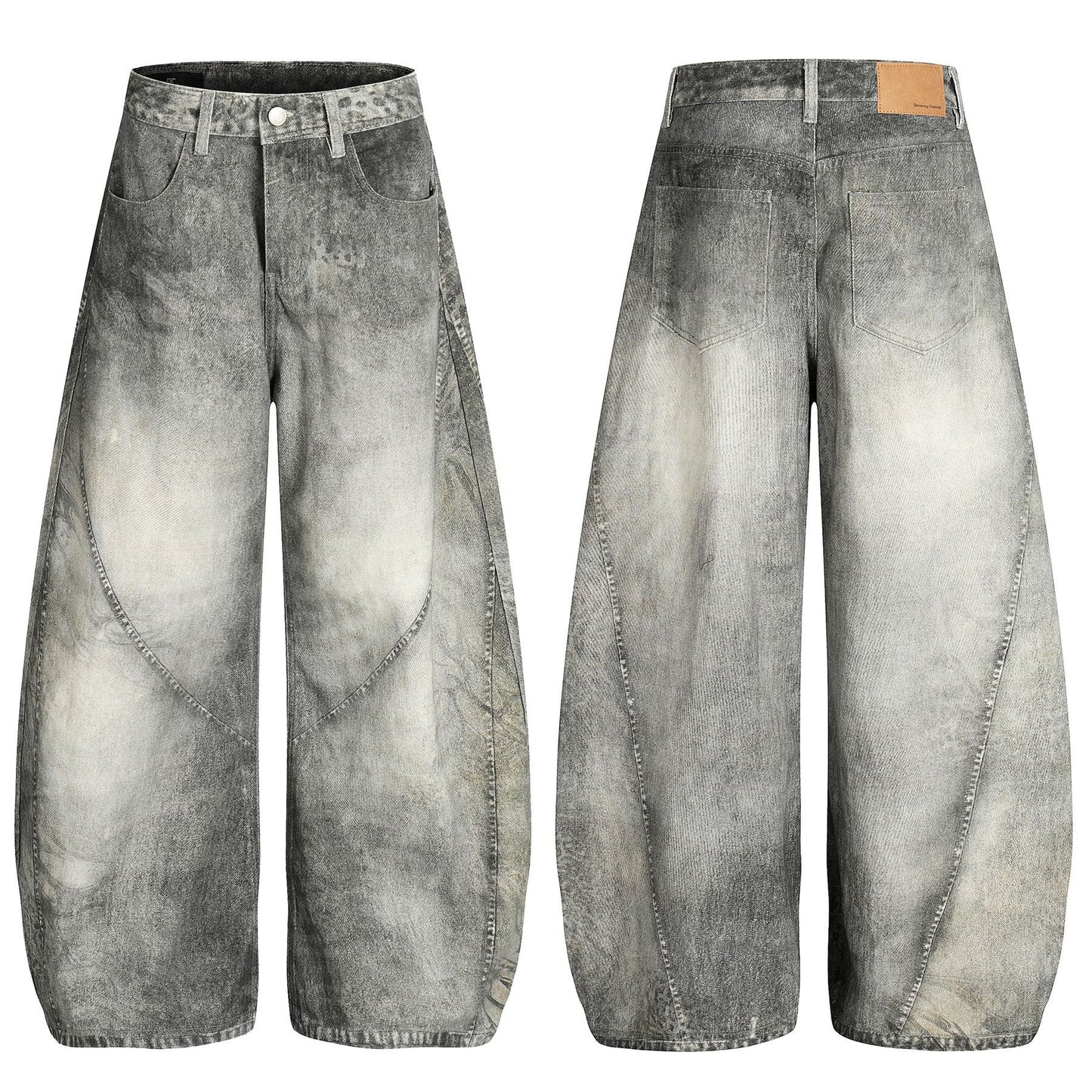 Washed Blue Vintage Distressed High-End Design Men's Loose Knife-Shape Jeans