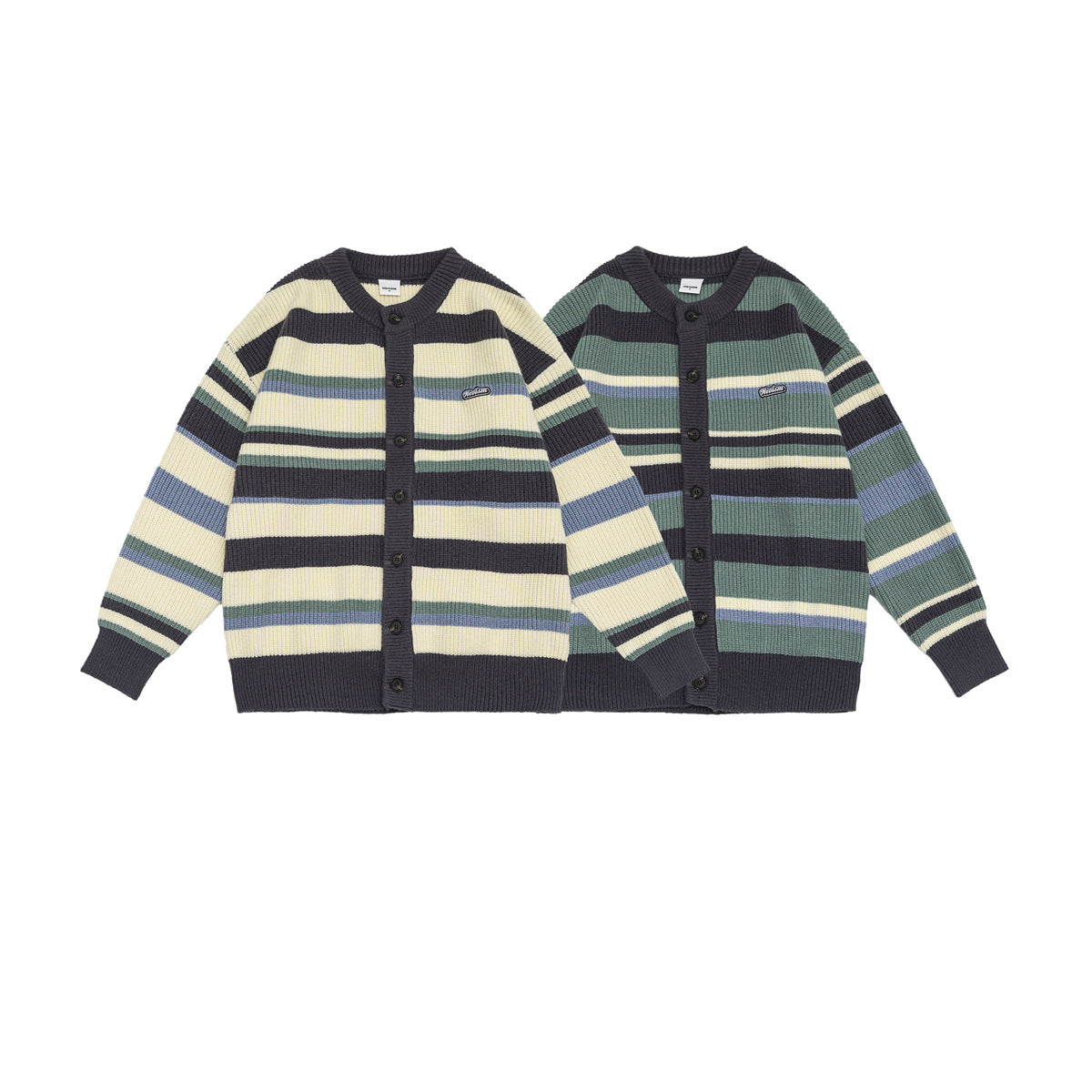 Unisex Color-block Striped Loose Casual Cardigan Sweater Coat