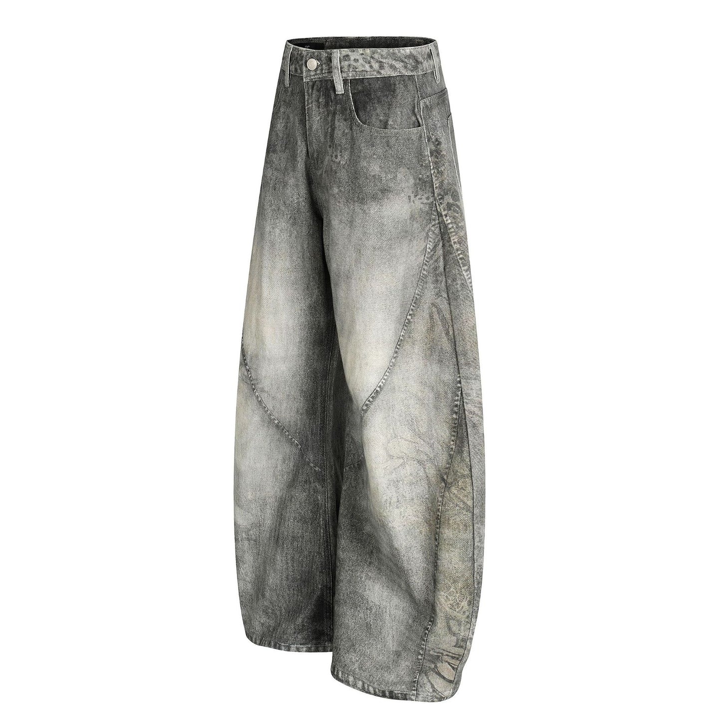 Washed Blue Vintage Distressed High-End Design Men's Loose Knife-Shape Jeans