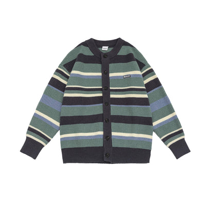 Unisex Color-block Striped Loose Casual Cardigan Sweater Coat