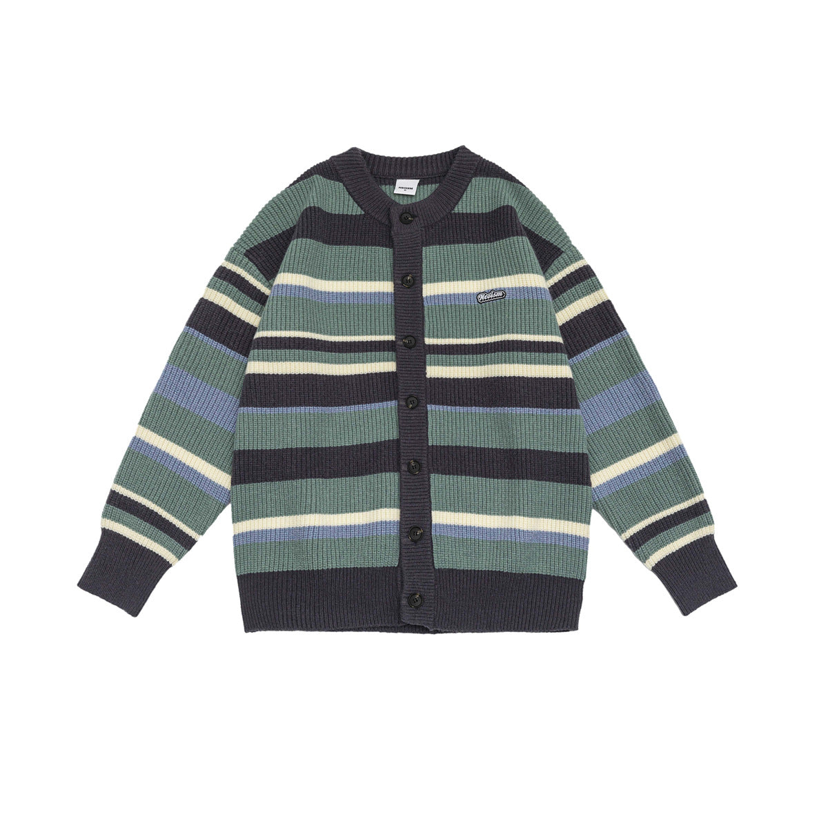 Unisex Color-block Striped Loose Casual Cardigan Sweater Coat
