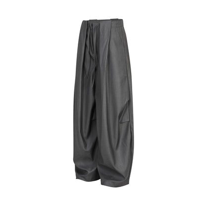Retro Unisex Trendy Pleated Deconstructed Design Men's Slightly Curved Drape Casual Trousers