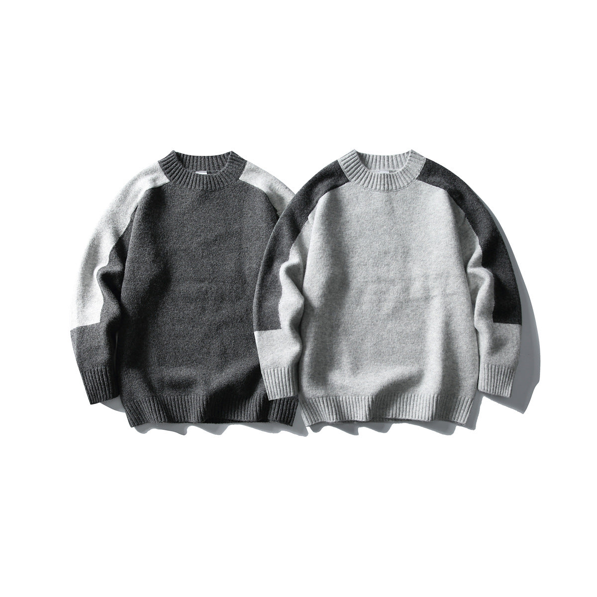 Shoulder Sleeve Rectangle Color-blocked Loose Round Neck Sweater